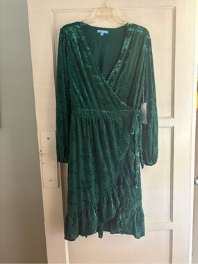 NWT Draper James RSVP long sleeve green velvet burnout wrap dress Sz L